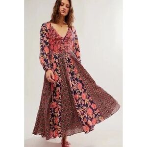 FREE PEOPLE A New Way Floral Long Sleeve Maxi Dress Women’s - Size Small
